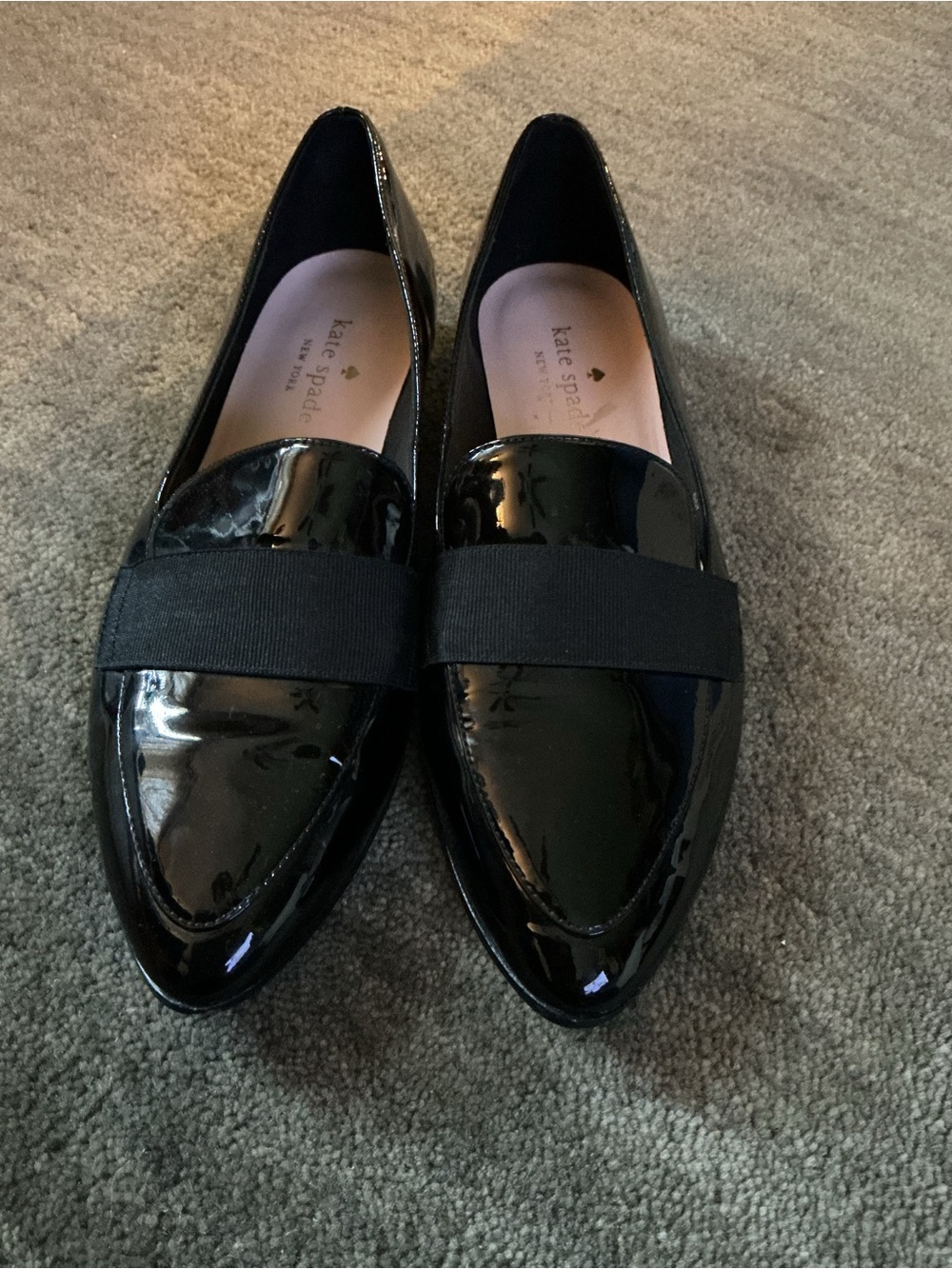 kate spade Glossy Black Patent Pointed Loafers